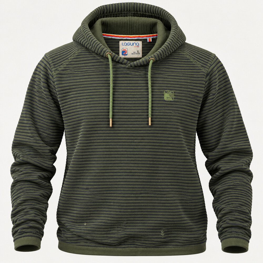 Laguna Mens XL Green Striped Waffle Knit Hoodie Pullover Sweater - Picture 1 of 7